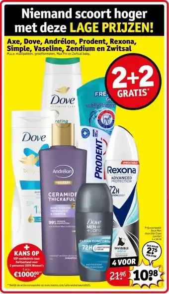 Kruidvat Axe, Dove, Andrélon, Prodent, Rexona, Simple, Vaseline, Zendium en Zwitsal aanbieding