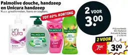 Kruidvat Palmolive douche, handzeep en Unicura handzeep aanbieding