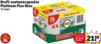 Kruidvat Dreft vaatwascapsules Platinum Plus Blue aanbieding