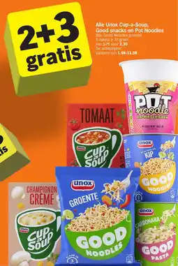 Albert Heijn Alle Unox Cup a Soup, Good snacks en Pot Noodles aanbieding