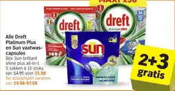 Albert Heijn Alle Dreft Platinum Plus en Sun vaatwascapsules aanbieding
