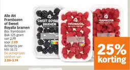 Albert Heijn Alle AH Frambozen of Sweet Royalla bramen aanbieding