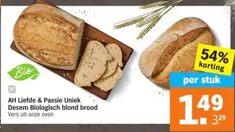 Albert Heijn AH Liefde & Passie Uniek Desem Biologisch blond brood aanbieding