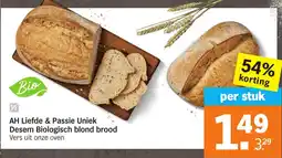 Albert Heijn AH Liefde & Passie Uniek Desem Biologisch blond brood aanbieding