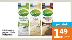 Albert Heijn Alle Campina yoghurt of vla literpakken aanbieding