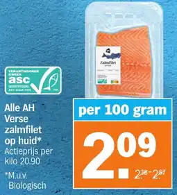Albert Heijn Alle AH Verse zalmfilet op huid aanbieding