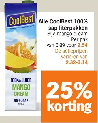 Albert Heijn Alle CoolBest 100% sap literpakken aanbieding