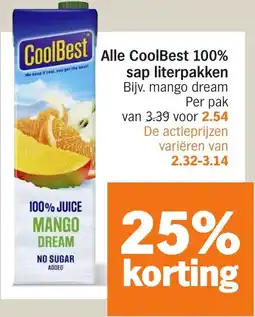 Albert Heijn Alle CoolBest 100% sap literpakken aanbieding