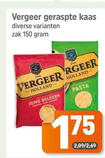 Dagwinkel Vergeer Geraspte Kaas 150 gram aanbieding