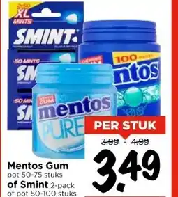 Vomar Voordeelmarkt Mentos Gum pot 50-75 stuks of Smint 2-pack of pot 50-100 stuks aanbieding