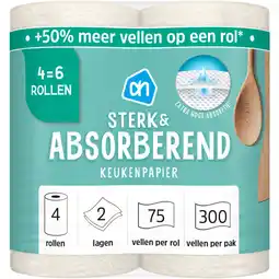 Albert Heijn AH Keukenpapier sterk & abs 4=6 rollen aanbieding
