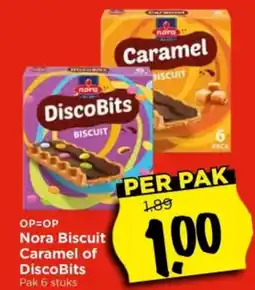 Vomar Voordeelmarkt Nora Biscuit Caramel of DiscoBits aanbieding
