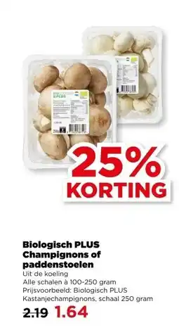 PLUS Biologisch PLUS Champignons of paddenstoelen aanbieding