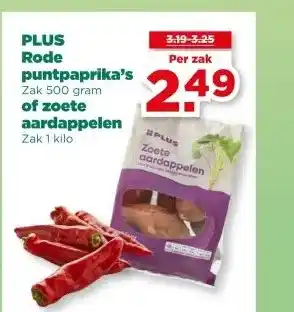 PLUS PLUS Rode puntpaprika's of zoete aardappelen aanbieding