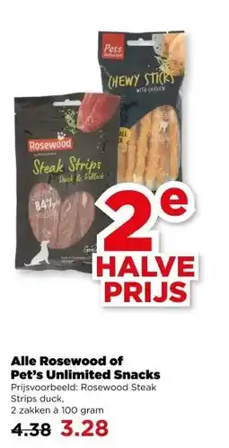 PLUS Alle Rosewood of Pet's Unlimited Snacks aanbieding