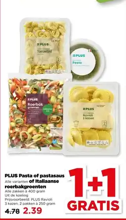 PLUS PLUS Pasta of pastasaus of Italiaanse roerbakgroenten aanbieding