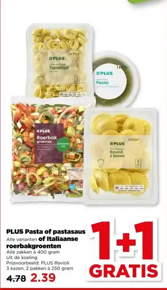 PLUS PLUS Pasta of pastasaus of Italiaanse roerbakgroenten aanbieding