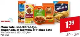 Coop Mora Saté, snackbroodje, empanada of loempia of Hebro Saté aanbieding