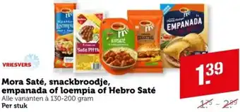 Coop Mora Saté, snackbroodje, empanada of loempia of Hebro Saté aanbieding