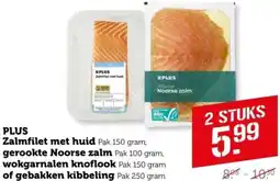 Coop PLUS Zalmfilet, gerookte Noorse zalm, wokgarnalen knoflook of gebakken kibbeling aanbieding