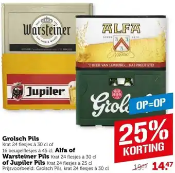 Coop Grolsch Pils, Alfa of Warsteiner Pils of Jupiler Pils aanbieding