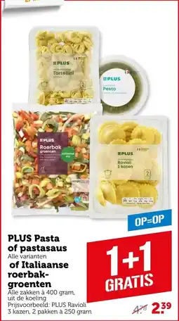 Coop PLUS Pasta of pastasaus of Italiaanse roerbakgroenten aanbieding