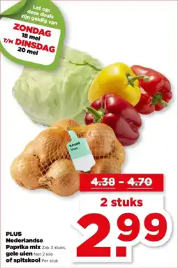 PLUS PLUS Nederlandse Paprika mix, gele uien of spitskool aanbieding
