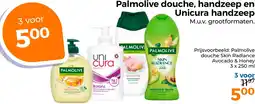 Trekpleister Palmolive douche, handzeep en Unicura handzeep aanbieding