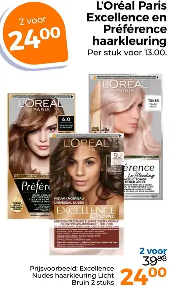 Trekpleister L'Oréal Paris Excellence en Préférence haarkleuring aanbieding