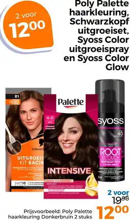Trekpleister Poly Palette haarkleuring, Schwarzkopf uitgroeiset, Syoss Color uitgroeispray en Syoss Color Glow aanbieding