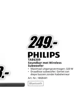 MediaMarkt Philips tab6309 soundbar met wireless subwoofer aanbieding