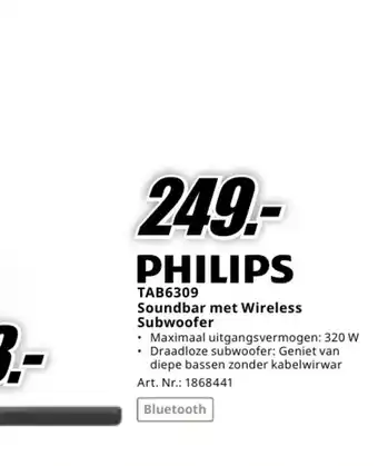 MediaMarkt Philips tab6309 soundbar met wireless subwoofer aanbieding