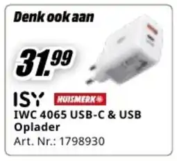 MediaMarkt Isy huismerk iwc 4065 usb c & usb oplader aanbieding