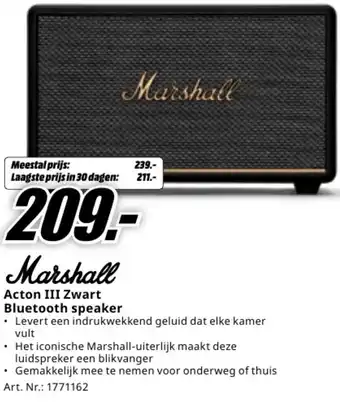 MediaMarkt Marshall acton iii zwart bluetooth speaker aanbieding