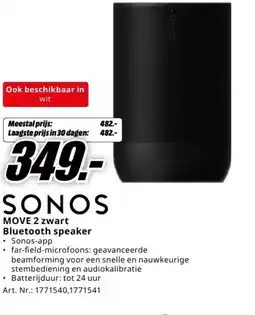 MediaMarkt Sonos move 2 zwart bluetooth speaker aanbieding