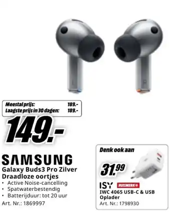 MediaMarkt Samsung galaxy buds3 pro zilver draadloze oortjes aanbieding