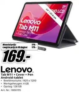 MediaMarkt Lenovo tab m11 + cover + pen android tablet aanbieding