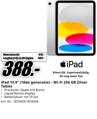 MediaMarkt Ipad 10.9" (10de generatie) wifi 256 gb zilver aanbieding