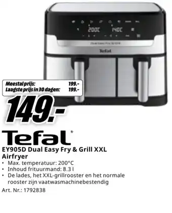 MediaMarkt Tefal ey905d dual easy fry & grill xxl aanbieding