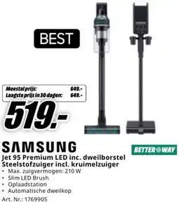 MediaMarkt Samsung jet 95 premium led inc. dweilborstel steelstofzuiger incl. kruimelzuiger aanbieding