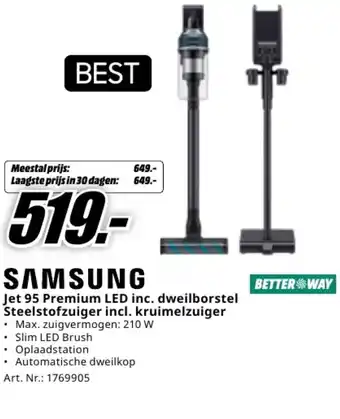 MediaMarkt Samsung jet 95 premium led inc. dweilborstel steelstofzuiger incl. kruimelzuiger aanbieding
