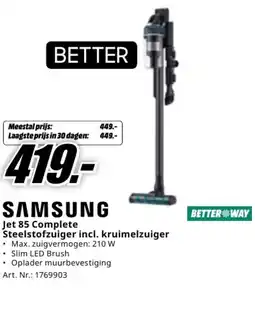 MediaMarkt Samsung Jet 85 Complete Steelstofzuiger incl kruimelzuiger aanbieding