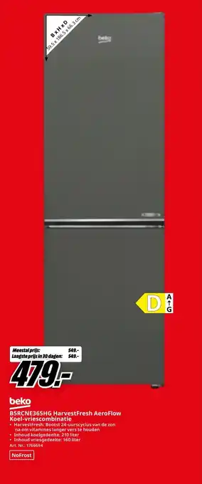 MediaMarkt Beko B5RCNE365HG HarvestFresh AeroFlow Koel vriescombinatie aanbieding