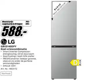 MediaMarkt LG GBV5140DPY Koelvriescombinatie aanbieding