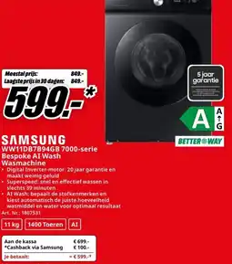 MediaMarkt Samsung WW11DB7B94GB 7000 serie Bespoke AI Wash aanbieding