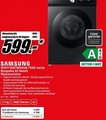 MediaMarkt Samsung WW11DB7B94GB 7000 serie Bespoke AI Wash aanbieding