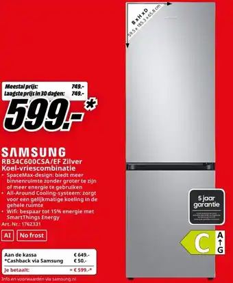 MediaMarkt Samsung RB34C600CSA/EF Zilver Koel vriescombinatie aanbieding