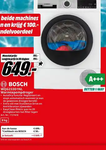 MediaMarkt Bosch WQG233D1NL Warmtepompdroger aanbieding