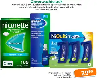 Trekpleister Niquitin zui-tabletten Mini 4 mg aanbieding
