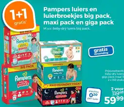 Trekpleister Pampers luiers en luierbroekjes big pack, maxi pack en giga pack aanbieding